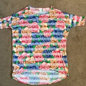 LuLaRoe Tops - LuLaRoe Irma Disney Roses tunic top size large. LuLaRoe Tops - LuLaRoe Irma Disney Roses tunic top size large.